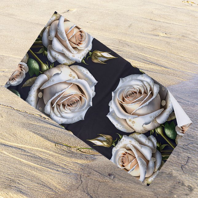Gorgeous white roses with golden details beach towel (Creator Uploaded)
