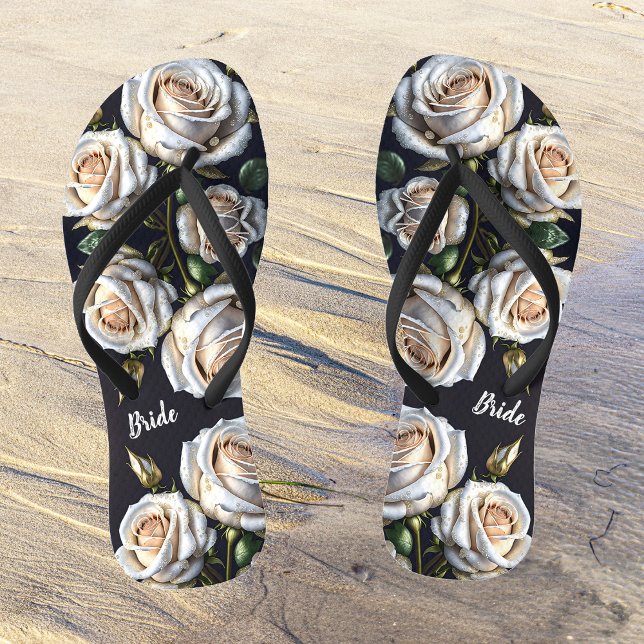 Gorgeous white roses with golden details, bride  thongs (Creator Uploaded)