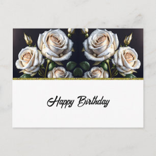 Gorgeous white roses with golden details, elegant  postcard