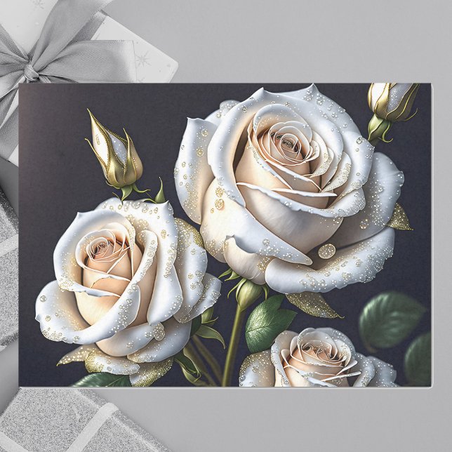 Gorgeous white roses with golden details tissue paper (Creator Uploaded)
