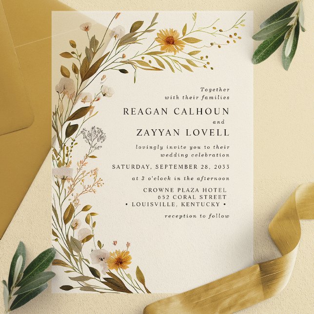 Gorgeous Wildflower Rustic Floral Wedding Vellum Invitations (Creator Uploaded)