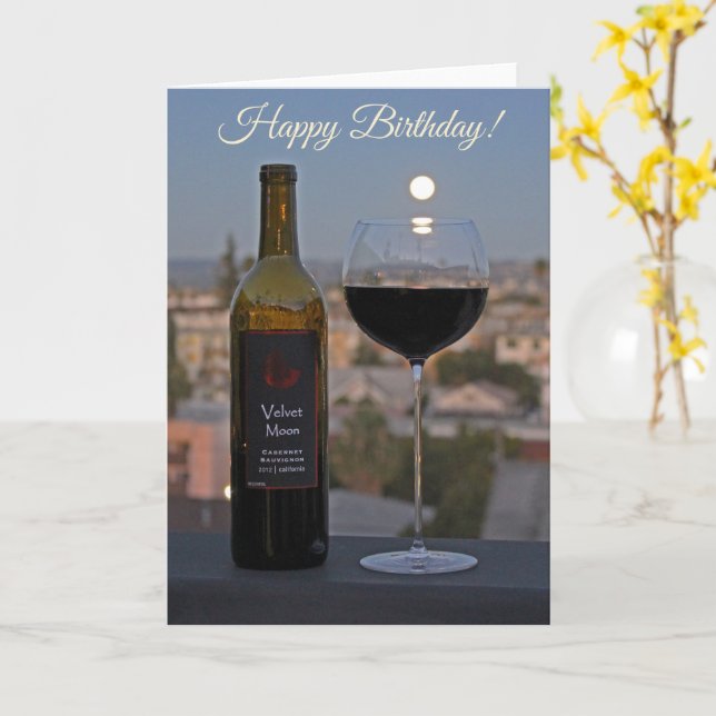 Gorgeous Wine and Moon Birthday Greeting Card! Card (Yellow Flower)