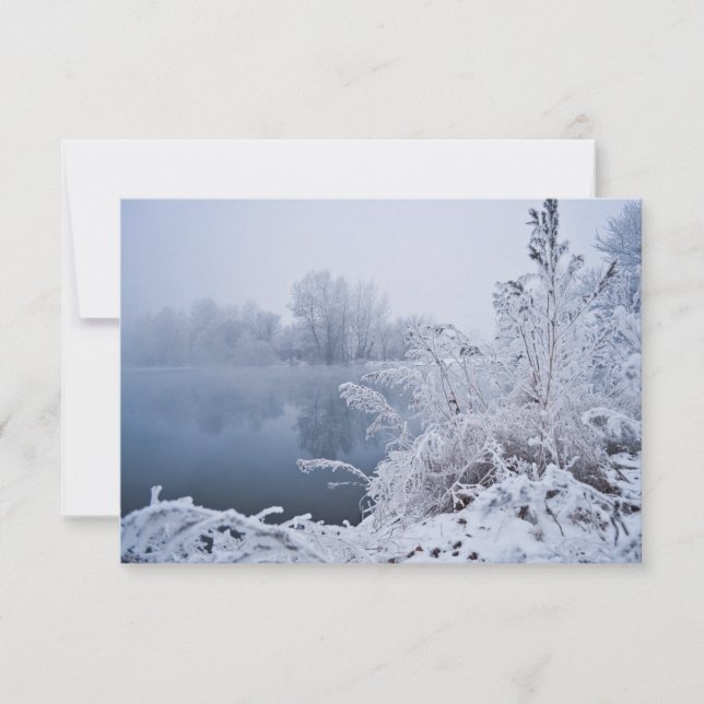 Gorgeous Winter Lake Scene RSVP Thank You Card (Front)
