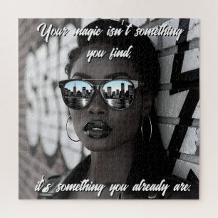 Gorgeous Woman in City with Sunglasses and Quote Jigsaw Puzzle