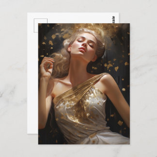 Gorgeous Woman with Golden Glitter Background Postcard