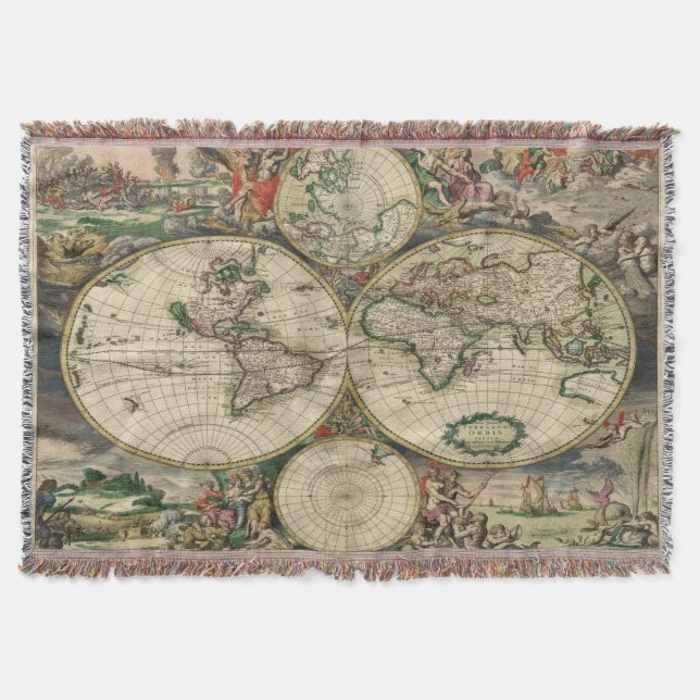 Gorgeous Work Of Art Vintage Old World Maps Throw Blanket (Front)