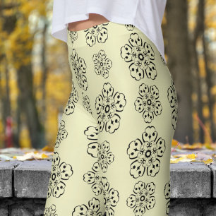 Gorgeous Yellow and Black Mandela Pattern Leggings