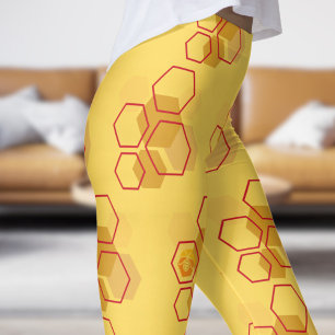 Gorgeous Yellow Mustard Honeycomb Pattern Leggings