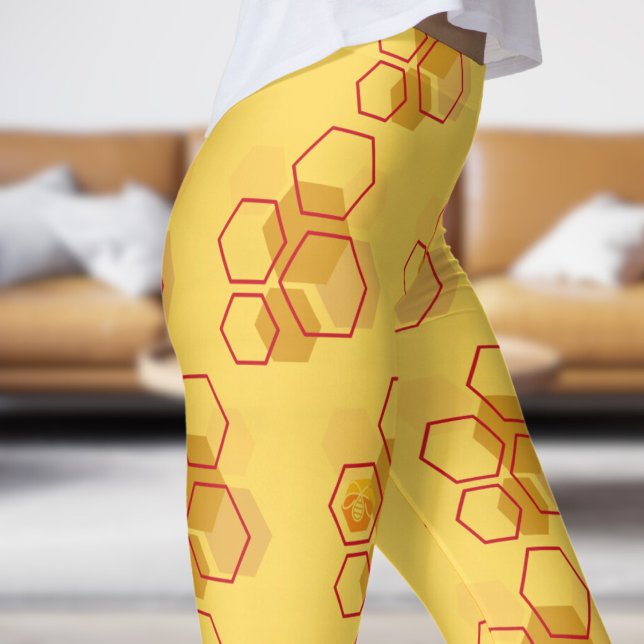 Gorgeous Yellow Mustard Honeycomb Pattern Leggings (Honeycomb on Mustard)