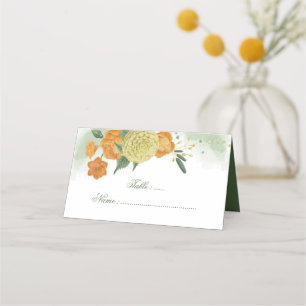 gorgeous yellow orange flowers greenery place card