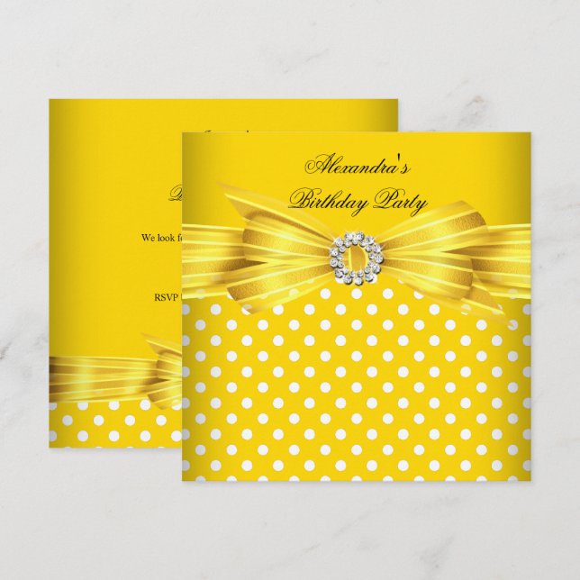 Gorgeous Yellow White Polka Dots Birthday Party Invitation (Front/Back)