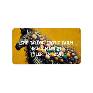 Gorgeous Zebra and Flowers on a Yellow Background Label