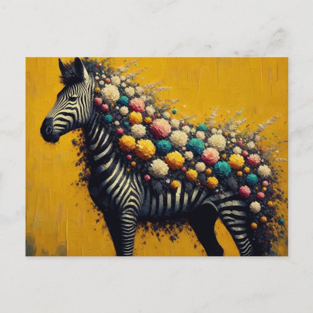 Gorgeous Zebra and Flowers on a Yellow Background Postcard (Front)