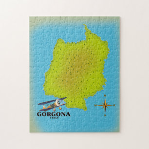Gorgona Italy map travel poster. Jigsaw Puzzle