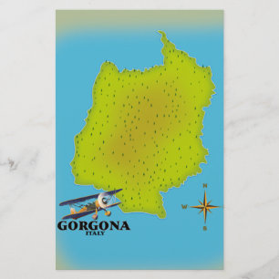 Gorgona Italy map travel poster. Stationery