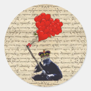 Gorilla and heart balloons classic round sticker