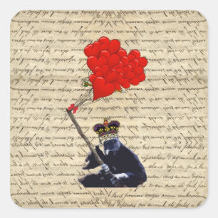 Gorilla and heart balloons square sticker