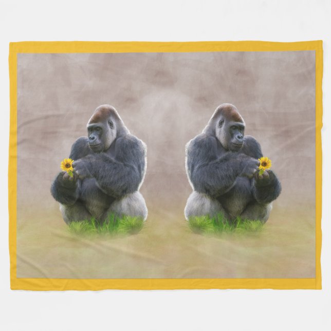 Gorilla and Yellow Daisy Fleece Blanket (Front (Horizontal))