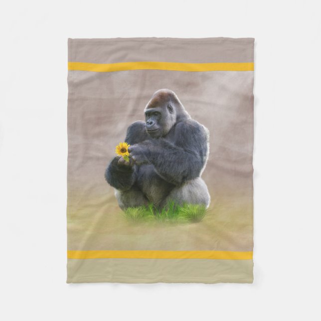 Gorilla and Yellow Daisy Fleece Blanket (Front)