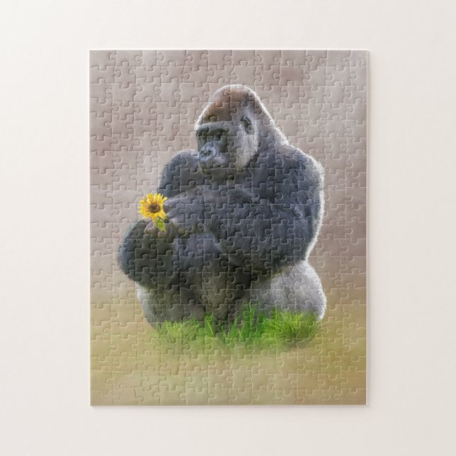 Gorilla and Yellow Daisy Jigsaw Puzzle (Vertical)