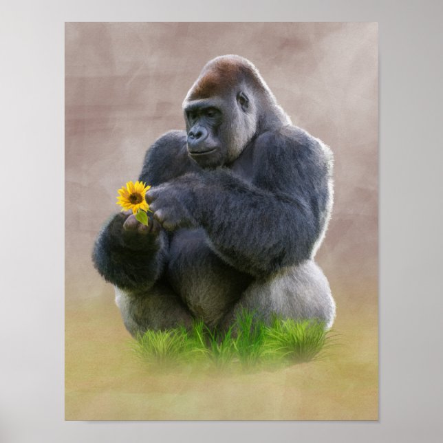 Gorilla and Yellow Daisy Poster (Front)