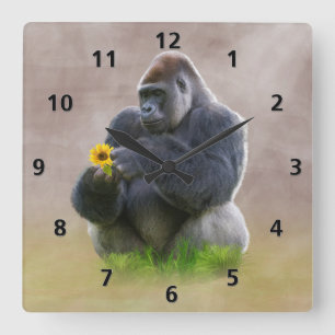 Gorilla and Yellow Daisy Square Wall Clock