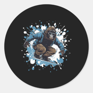 Gorilla Animal Snowboarding Sports Snowboard Classic Round Sticker