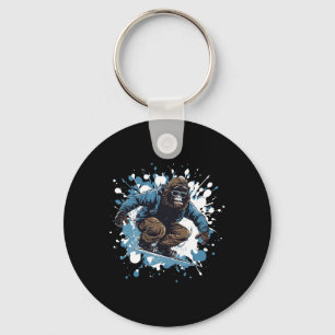 Gorilla Animal Snowboarding Sports Snowboard Key Ring