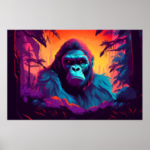 Gorilla Ape Animal Jungle Nature Wilderness Poster
