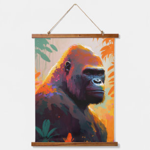 Gorilla Ape Animal Portrait Painting Wildlife Free Hanging Tapestry