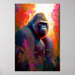 Gorilla Ape Animal Portrait Painting Wildlife Free Poster