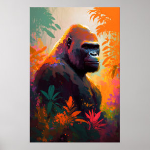 Gorilla Ape Animal Portrait Painting Wildlife Free Poster