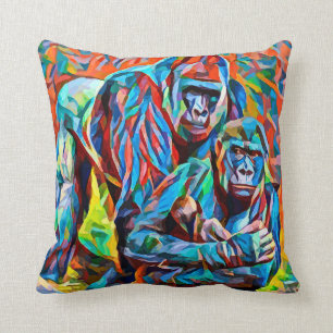 Gorilla Ape Family Abstract Animals Wildlife Art  Cushion