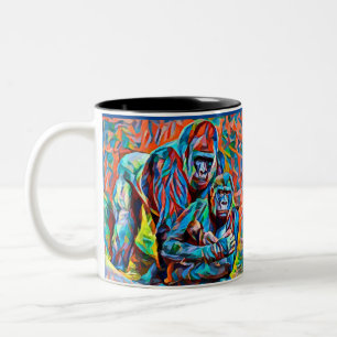 Gorilla Ape Family Abstract Animals Wildlife Art Two-Tone Coffee Mug