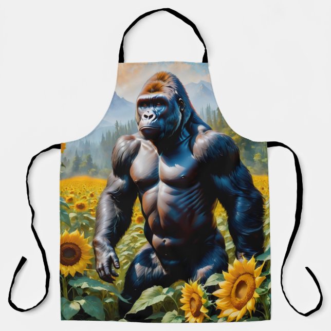 Gorilla Ape In A Field Of Sunflower Apron (Front)