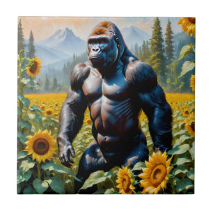 Gorilla Ape In A Field Of Sunflower Ceramic Tile