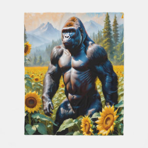 Gorilla Ape In A Field Of Sunflower Fleece Blanket
