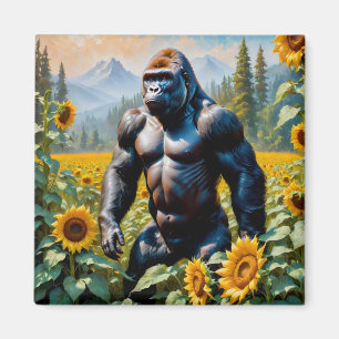 Gorilla Ape In A Field Of Sunflower Magnet