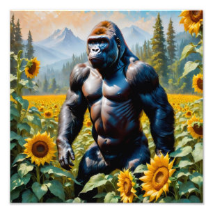 Gorilla Ape In A Field Of Sunflower Photo Print