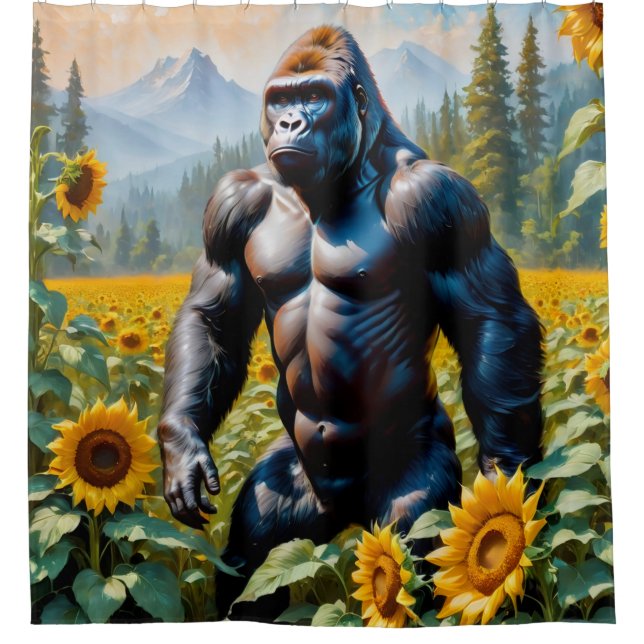 Gorilla Ape In A Field Of Sunflower Shower Curtain (Front)