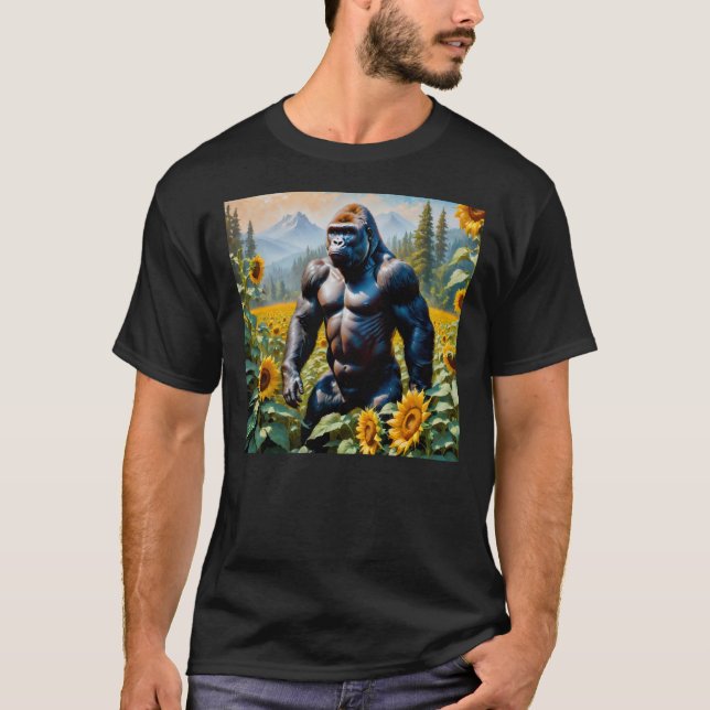 Gorilla Ape In A Field Of Sunflower T-Shirt (Front)