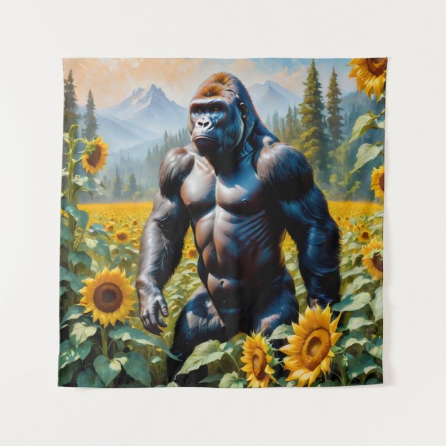 Gorilla Ape In A Field Of Sunflower Tapestry (Front)