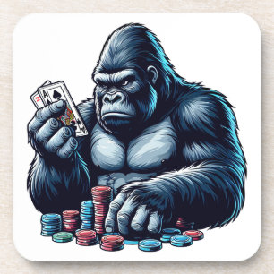 gorilla ape playing cards poker gambling casino coaster