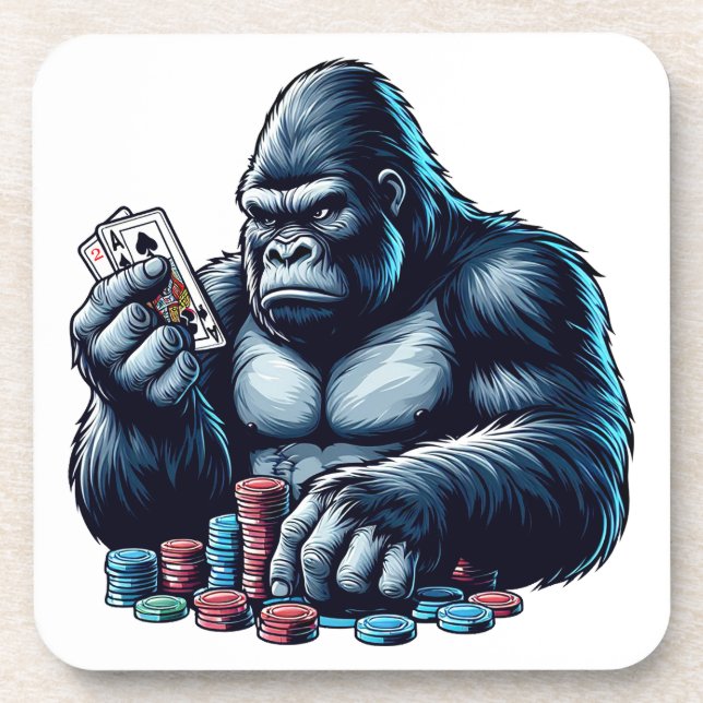 gorilla ape playing cards poker gambling casino  coaster (Front)