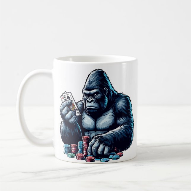 gorilla ape playing cards poker gambling casino  coffee mug (Left)