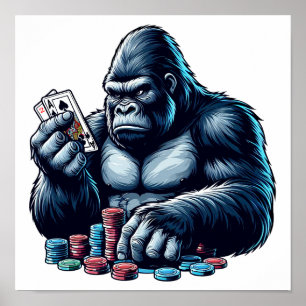 gorilla ape playing cards poker gambling casino  poster