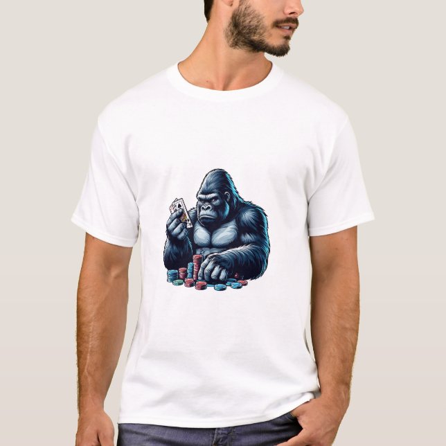 gorilla ape playing cards poker gambling casino  T-Shirt (Front)