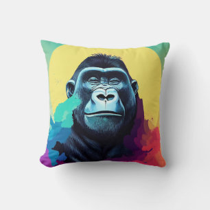 Gorilla Ape Wild Nature Animal Color Art Painting Cushion