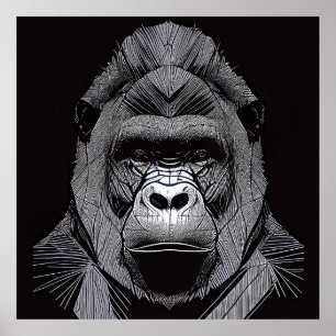 Gorilla Ape Wild Nature Animal Illustration Art Poster