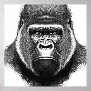 Gorilla Ape Wild Nature Animal Illustration Art  Poster